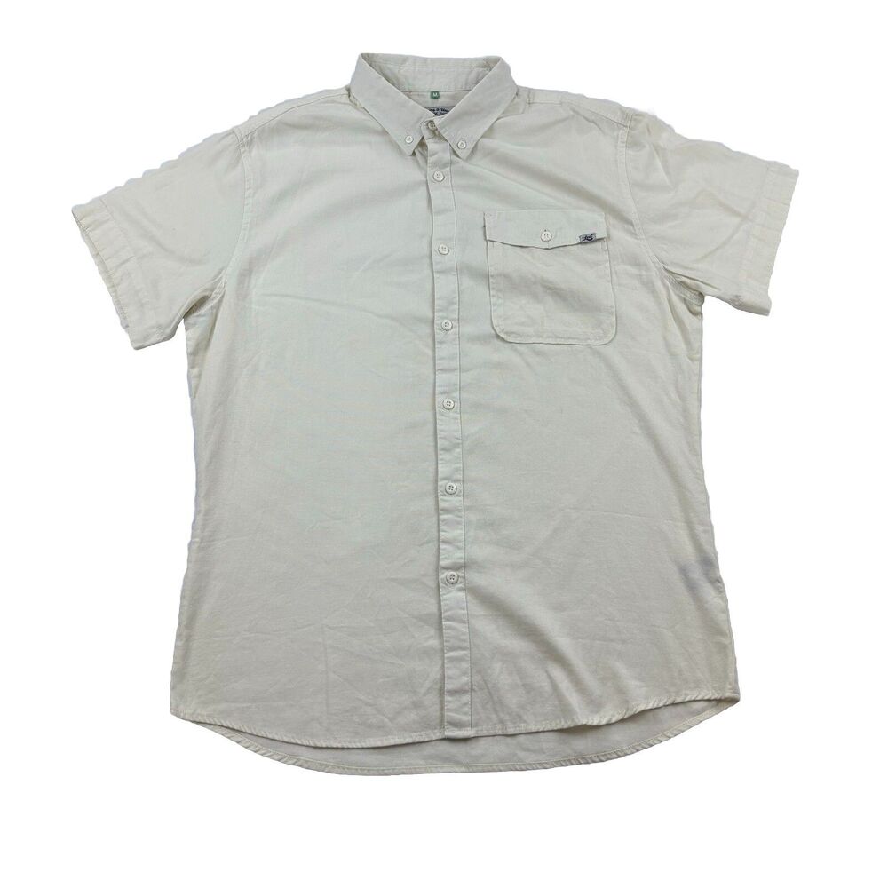 Vintage Lost Surf Skate Button Up Shirt Mens M Cream Beige Short Sleeve